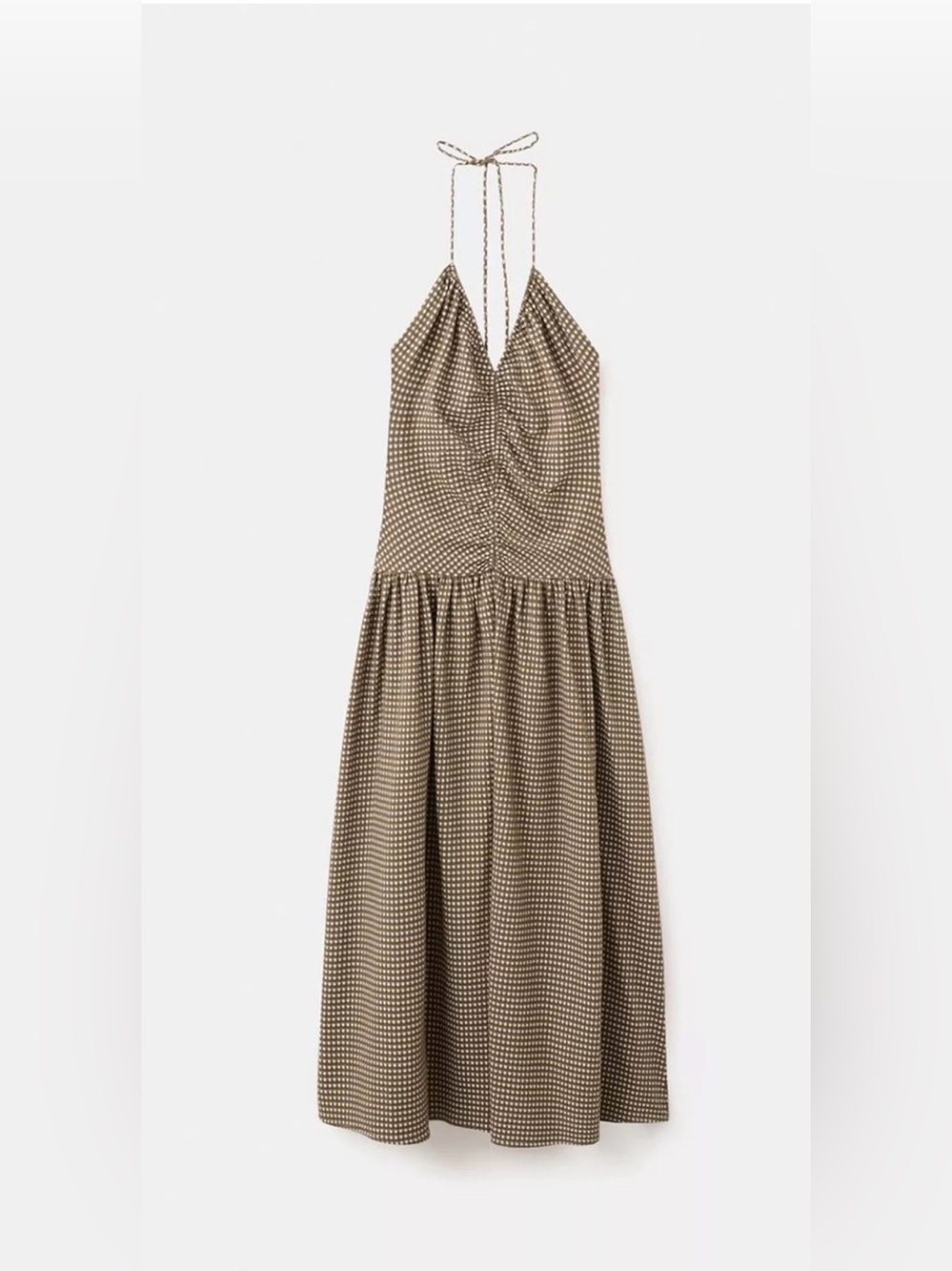 Mango Halter Midi Dress in Brown Gingham